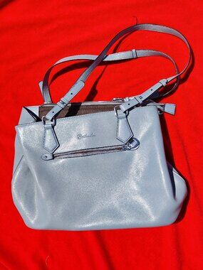 Bostanten Light Gray Leather Convertible Tote / Crossbody Bag